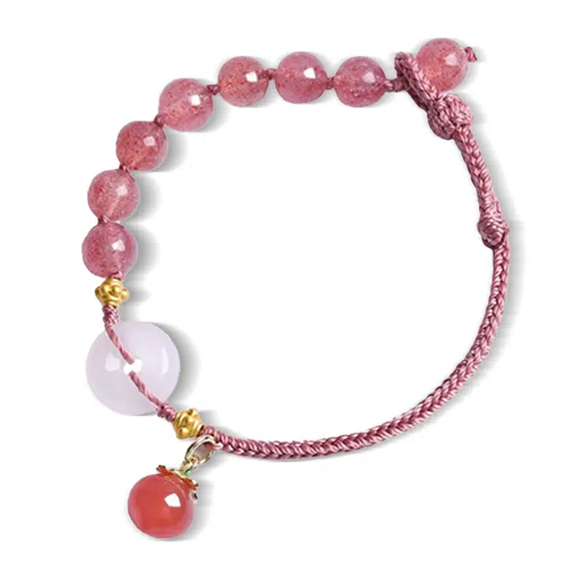 银千惠 新中式幸福圆满平安 国潮桃之夭夭精准桃花转运珠平安纳福 小众本命年编绳 好运 水晶 手链 女款