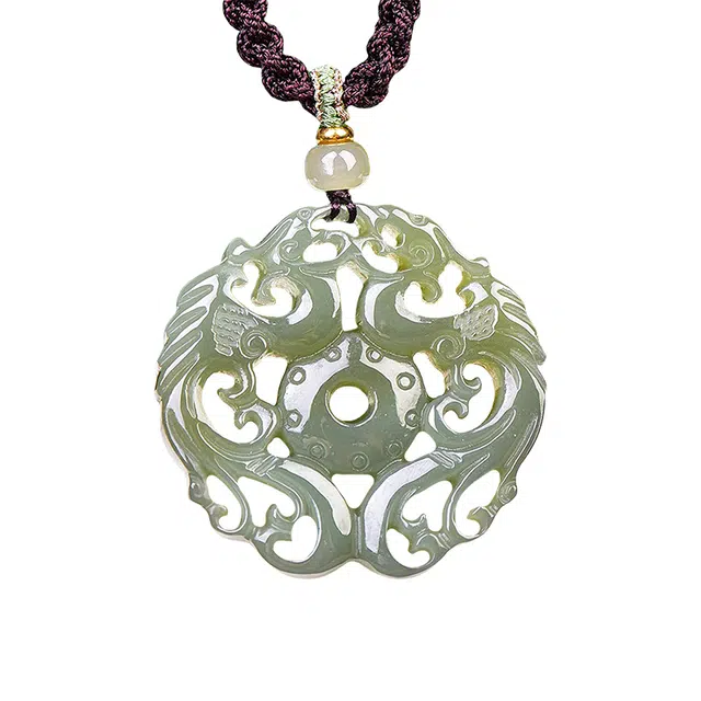 舒杰 新中式双凤佩吊坠 和田玉 青白玉 男女同款情侣款