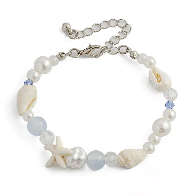 前方大荒野 海洋风贝壳海星珍珠不规则法式田园度假小清新唯美小众浪漫百搭拼接轻奢甜美多巴胺手饰 合金 手链 女款