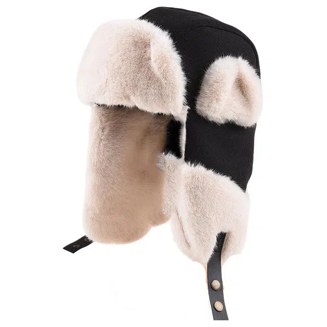 山一丸 秋冬保暖护耳棉帽毛绒拼接东北骑车火车头帽 棉涤混纺 雷锋帽 男女同款情侣款