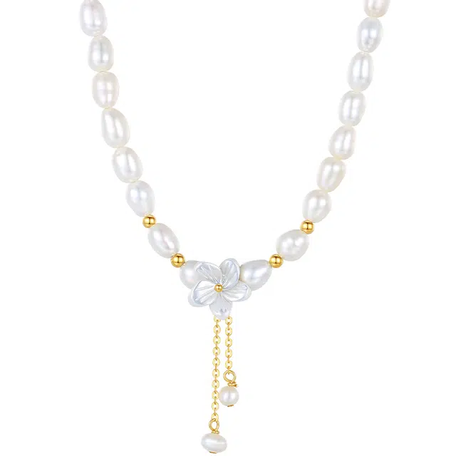 银千惠 新中式五瓣花浪漫山茶花 在逃公主小众法式浪漫山茶花高级感复古小香风轻奢温柔优雅气质简约流苏锁骨链 贝壳 项链 女款