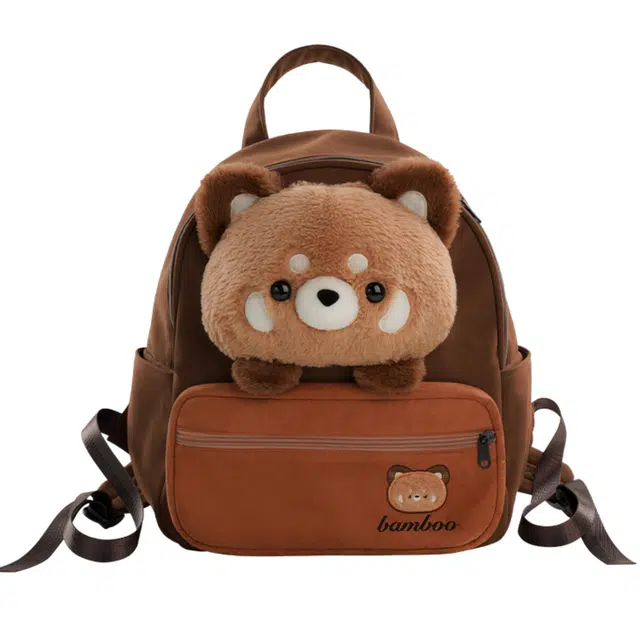 抱竹 小熊猫大头书包 可爱百搭日常 帆布 双肩包 常规 女款 棕色