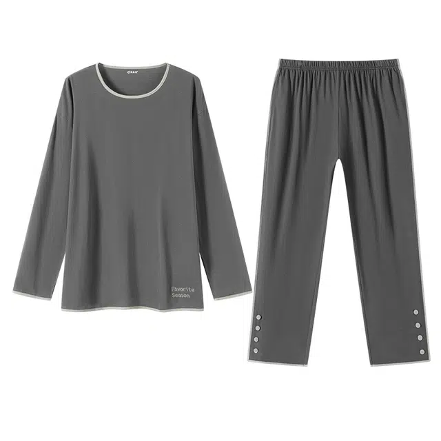 顶瓜瓜 纯棉纯色简约柔软亲肤透气长袖睡衣套装 男款