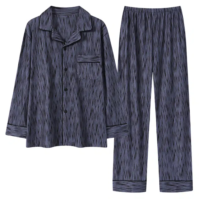 宫蝶 保暖厚款可外穿家居服开衫休闲睡衣套装 男款 深蓝色