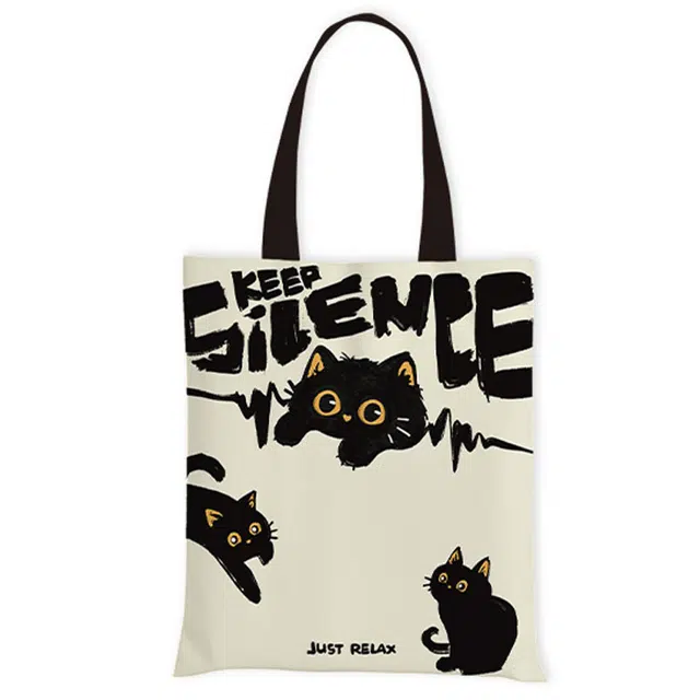 奥松 煤球猫可折叠超轻便 绒面科技布 托特包单肩包 中号 女款 黑色拼白色