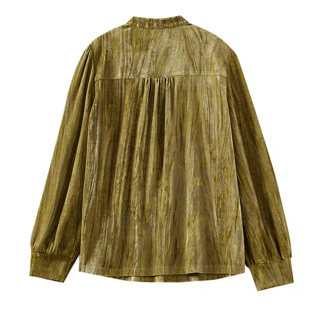 欧昵雪 立领时尚简约直筒休闲丝绒针织衫 女款 橄榄绿