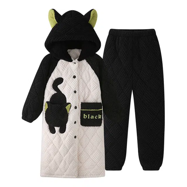 欧诗帛 三层夹棉家居服连帽长袖长裤睡衣套装 女款 图片色