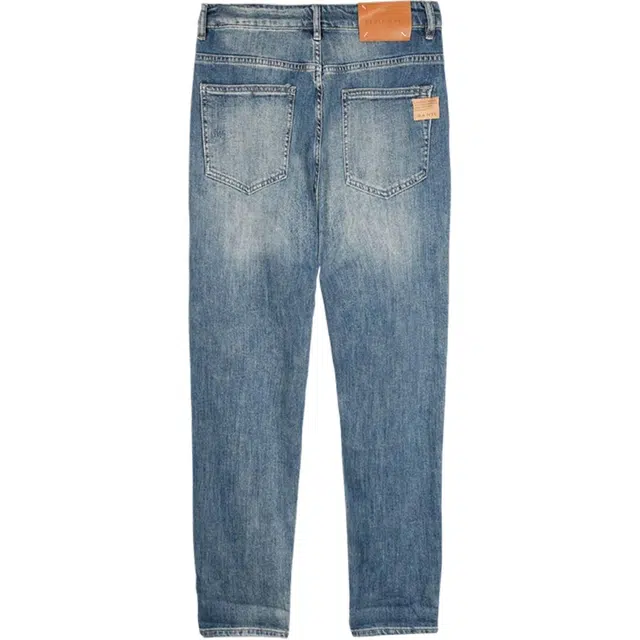 才子 破洞直筒水洗弹力时尚牛仔裤 男款 蓝色