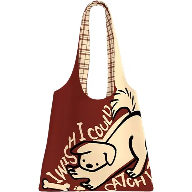 奥松 家用家居追骨汪休闲百搭学生 绒面科技布 单肩包 男女同款情侣款 米黄色拼红色