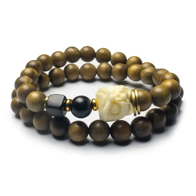 琉堇 民族风招财纳福吞金兽狮来运转盘玩叠戴串珠 考试考研上岸 过手留香平安佛珠链 生日纪念日送礼 绿檀 手串 男女同款情侣款