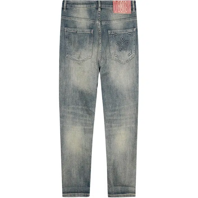 才子 复古修身弹力时尚牛仔裤 男款 蓝色