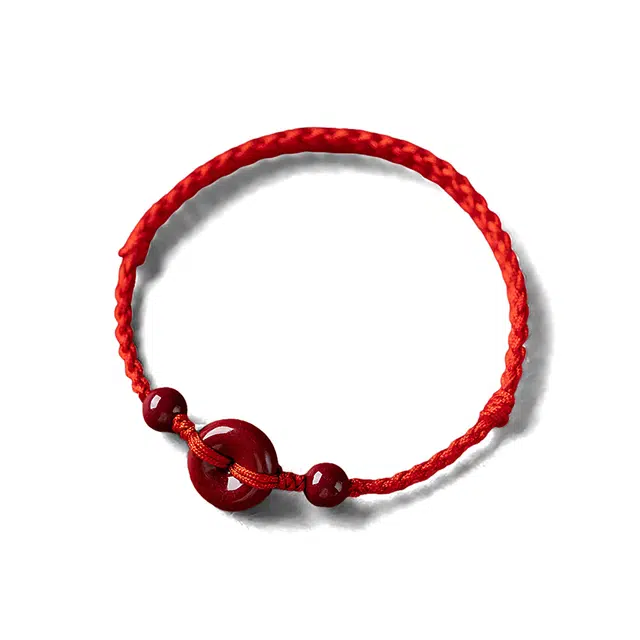 饰伴 新中式高级感轻奢平安喜乐优雅如意手工编织绳  通勤百搭手#好运 朱砂 手链 男女同款情侣款