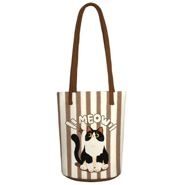 奥松 家用家居蓝猫学生高级感休闲 绒面科技布 单肩包 男女同款情侣款 黑色拼白色拼咖色