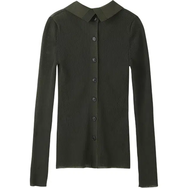 RECTO FW24 BOTH SIDES OPENING FITTED SHEER KNIT TOP KHAKI