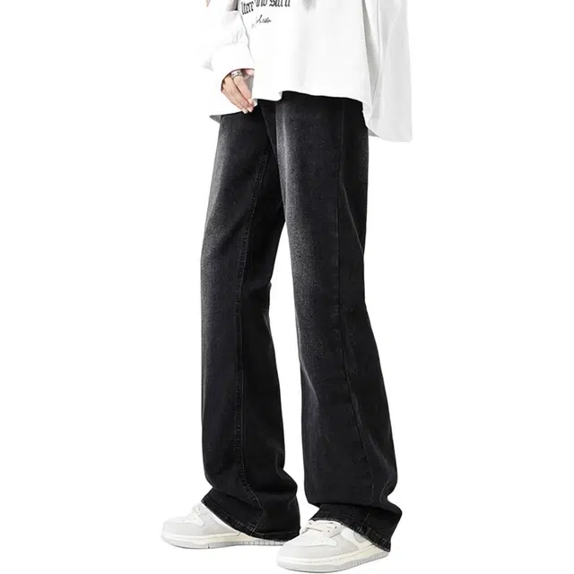 八哥 学院风基础款中腰宽松休闲美式百搭柔软不硬轻度弹力不勒微喇牛仔裤 男女同款