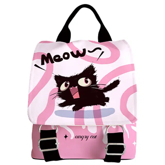 奥松 翻盖按扣开合百搭出游轻便小众设计感 绒面科技布 双肩包 女款 炸毛猫咪