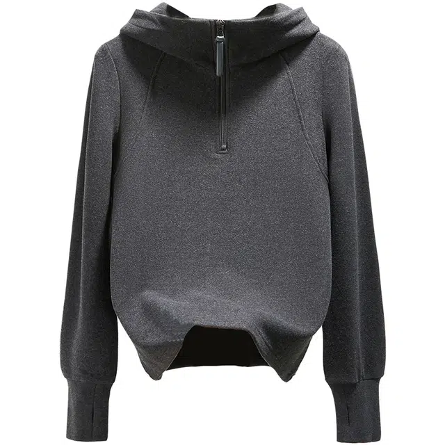她池 简约休闲套头连帽卫衣 女款 深灰色