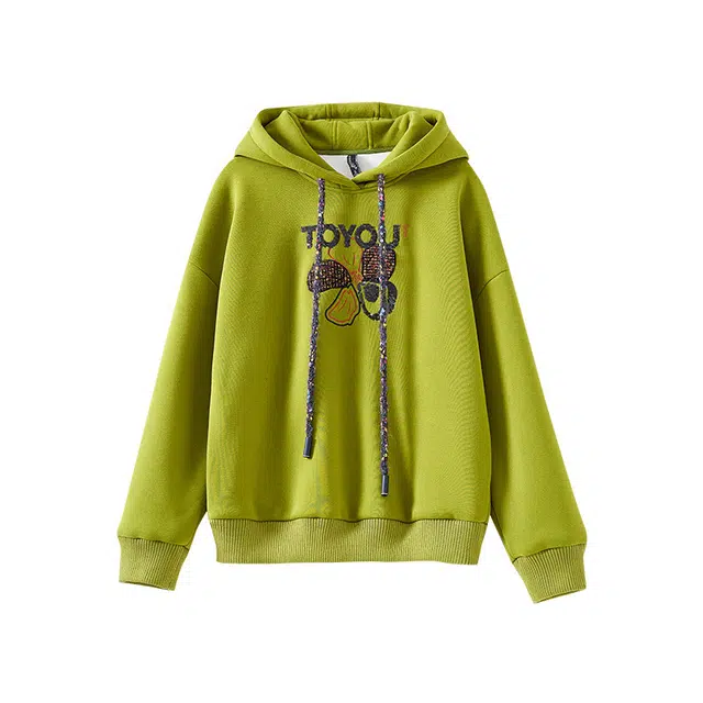 欧昵雪 抽绳连帽舒适时尚宽松卫衣 女款 牛油果绿