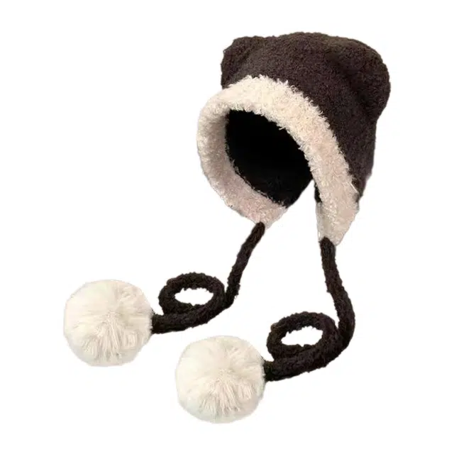 木林森 日系可爱泰迪绒小熊耳朵绑带雷锋帽子女秋冬保暖大头围护耳毛线帽 泰迪绒 帽子 男女同款情侣款