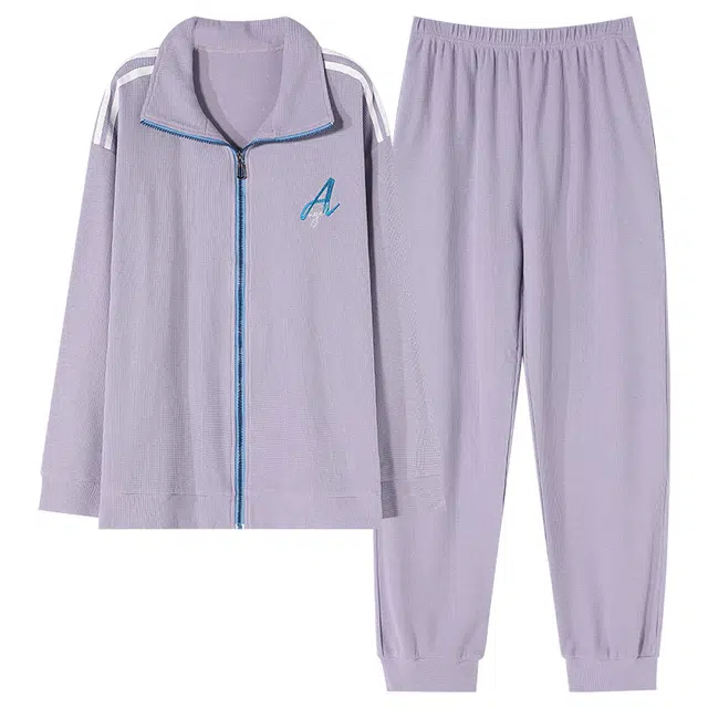 莫代尔 吸湿透气韩版时尚舒适柔软亲肤不易变形长袖长裤可外穿睡衣套装 女款 图片色