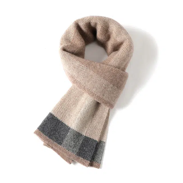 啄木鸟 冬季羊绒拼接高档礼盒男友爸爸加厚保暖 绒线围巾 男款