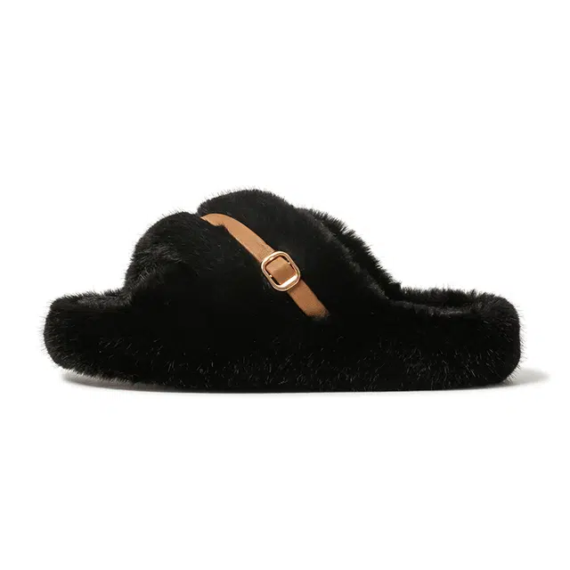 远港 毛毛时尚厚底一字拖鞋 女款