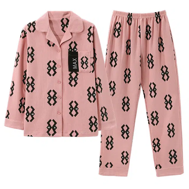 莫代尔 韩版时尚舒适休闲柔软亲肤长袖吸湿透气不易变形长裤睡衣套装 女款 图片色