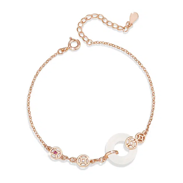 阡陌 铜钱平安扣 轻奢精致简约新中式 国风平安扣拼接链 气质优雅文艺淑女 平平安安万事顺遂#好运 女友闺蜜节日礼盒 玉髓 手链 女款