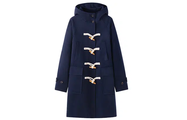 东鲸岁时记 韩系穿搭甜美风宽松英伦高级感日常百搭落肩基础款学院风牛角扣毛呢保暖外套连帽小个子长袖中长款呢子大衣 秋冬 女款 绀色