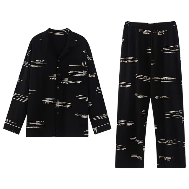 莫代尔 吸湿排汗透气柔软亲肤不易掉色舒适长袖长裤可外穿居家服睡衣套装 男款 图片色