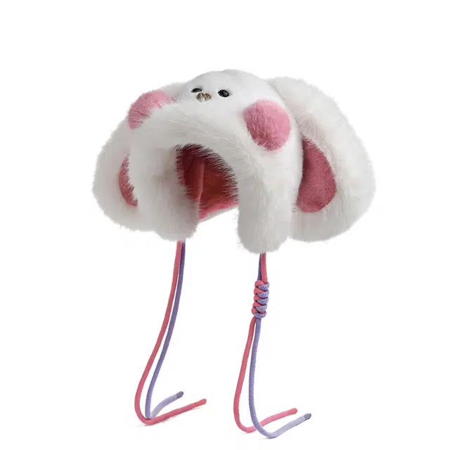 浪莎 可爱腮红兔甜美保暖套头帽子女生冬季卡通动物御寒雷锋帽百搭大头围毛绒护耳帽 涤纶 雷锋帽 女款