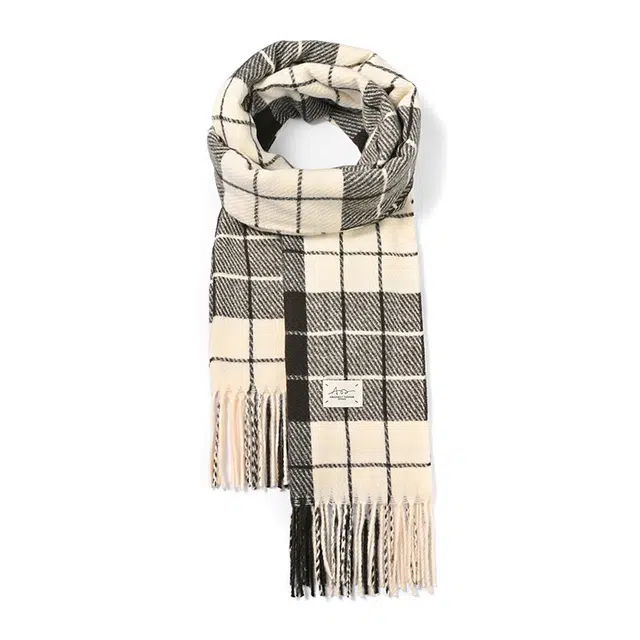 啄木鸟 韩版百搭格纹加宽加大披肩秋冬季加厚保暖文艺清新显白流苏防寒护颈 绒线围巾 男女同款情侣款