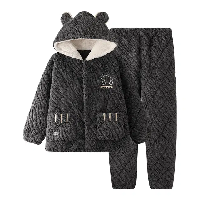 欧诗帛 珊瑚绒加绒加厚长袖长裤睡衣套装 男款 图片色