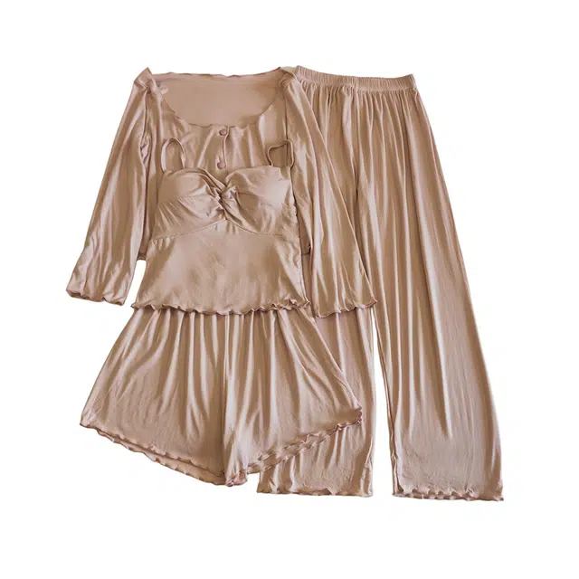 莫代尔 舒适亲肤带胸垫防凸点简约休闲韩版时尚睡衣套装 女款