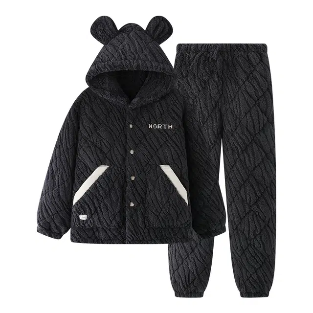 欧诗帛 加绒字母印花长袖舒适休闲简约冬季睡衣套装 男款 图片色