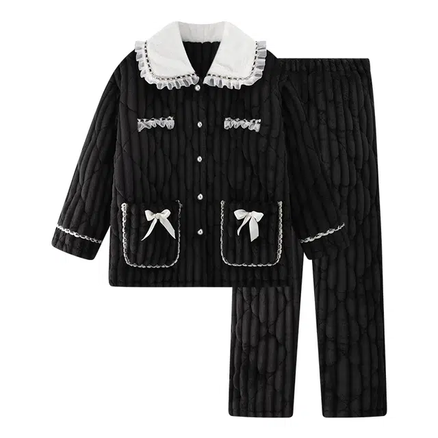 欧诗帛 家居服纯色保暖长袖休闲长裤睡衣套装 女款 图片色