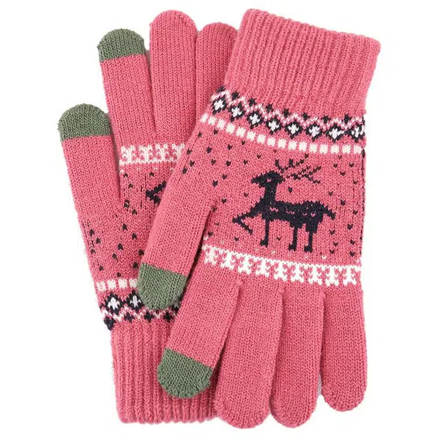 木林森 秋冬季韩版加绒加厚防寒小鹿保暖休闲简约 腈纶 触屏手套 男女同款情侣款