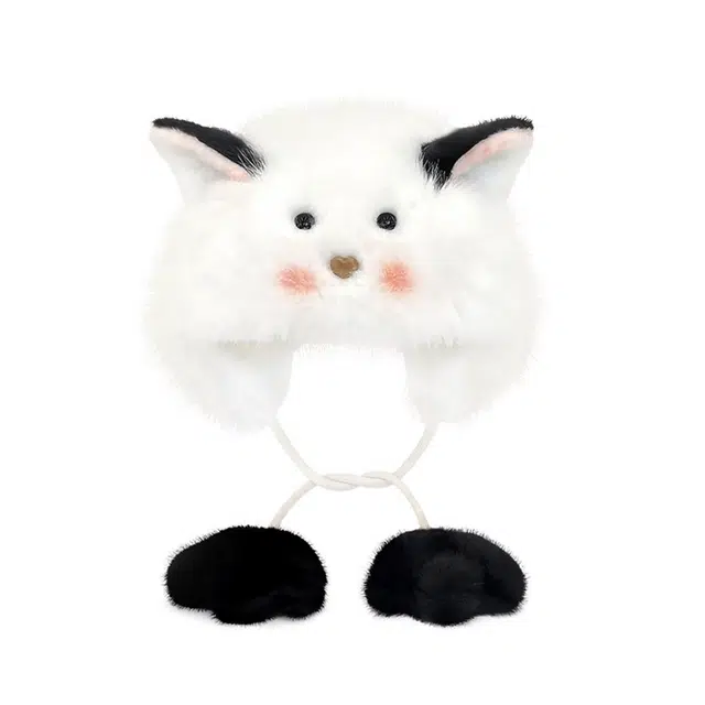 礼莎 卡通可爱猫耳朵毛绒帽子 秋冬季加绒加厚 保暖防寒护耳雷锋帽 拍照出片显脸小神器 玩偶周边