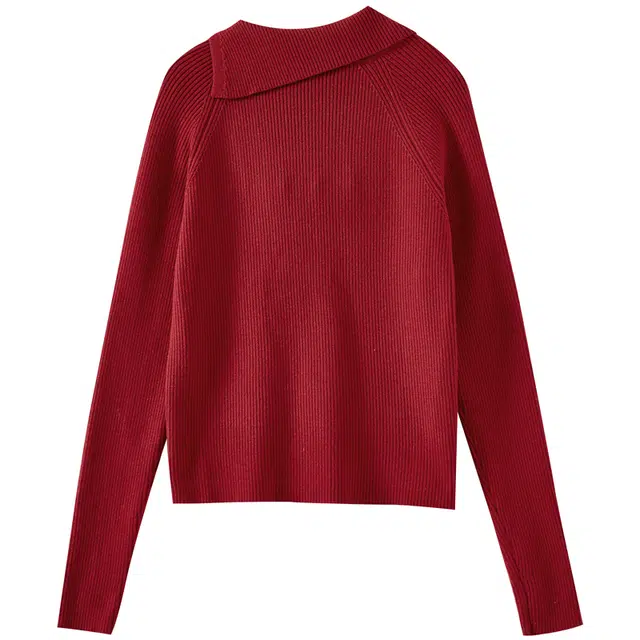 欧昵雪 斜领流苏挂绳时尚气质休闲毛衣 女款 红色