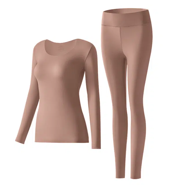 二三二三 抗菌润肤肌底衣美肤长袖长裤保暖套装 女款 浅咖