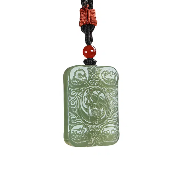 舒杰 古风油润湖水绿八卦牌 和田玉 青白玉 男女同款情侣款