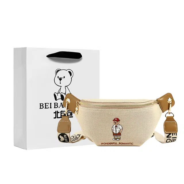 北包包 高质感可爱时尚洋气小熊 布 斜挎包 女款 米白/卡其