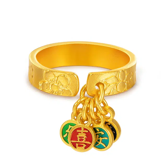 贝戈丽丝 古法平安喜乐戒饰  民族风可调节设计  本命年诸事顺利 节日纪念日 送礼#好运 足金 一口价 黄金戒指 男女同款情侣款