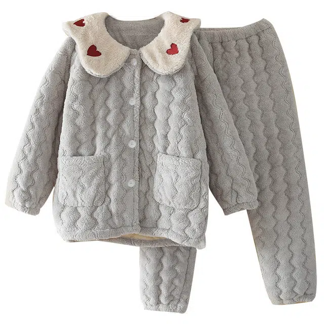 北极绒 加厚可外穿舒适亲肤睡衣套装 女款 灰色