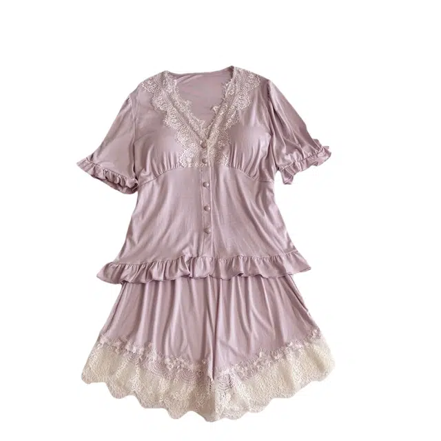 莫代尔 亲肤舒适带胸垫防凸点简约休闲时尚睡衣套装 女款