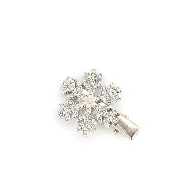 如花梦 冬日圣诞少女闪钻雪花秋冬新款金属边夹刘海夹 合金 发夹 女款