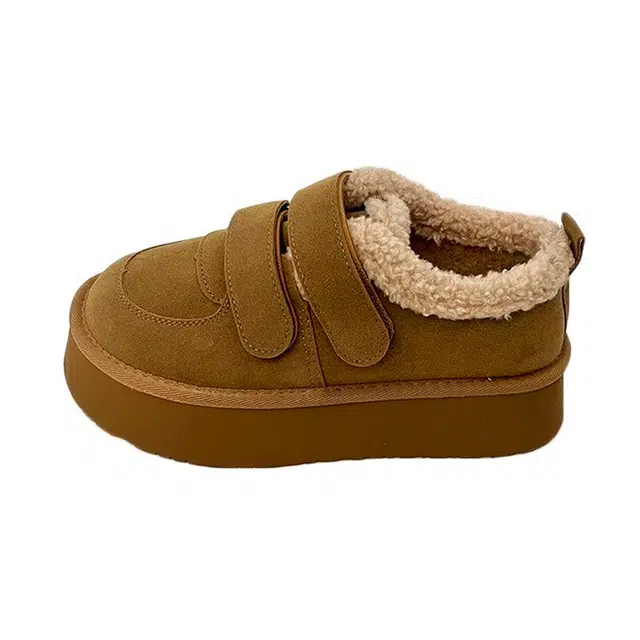 小鹿米利 耐磨防滑保暖 魔术贴复古百搭加绒加厚厚底时尚 及踝 雪地靴 女款