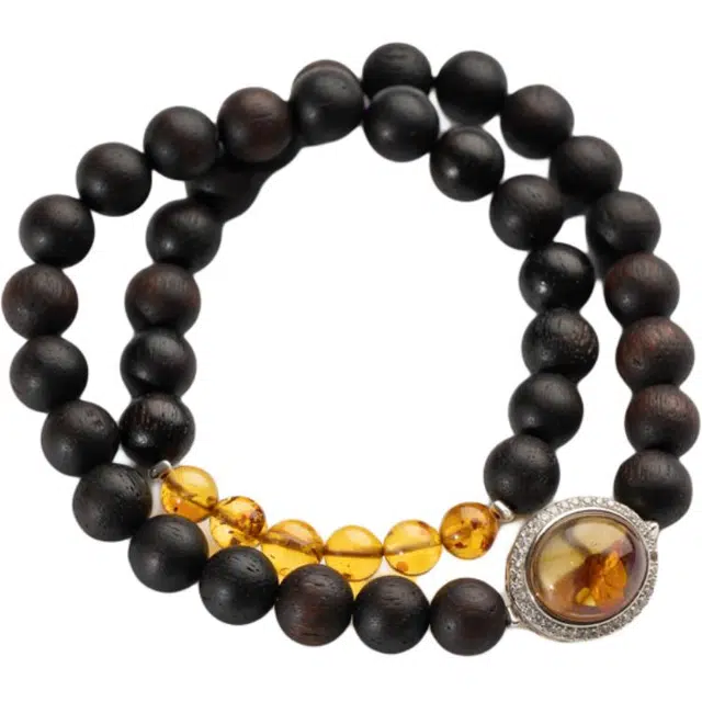 仙源 花珀 轻奢国潮新中式文玩念珠 双圈文玩盘玩#好运 节日生日送礼 礼盒装 降真香 木作手串 男女同款情侣款