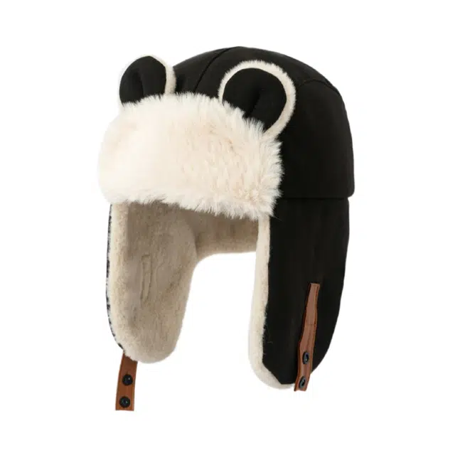 木林森 日系可爱加绒保暖雷锋帽冬季小熊耳朵棉帽滑雪帽甜美风百搭骑行护耳帽 麂皮绒 帽子 男女同款情侣款