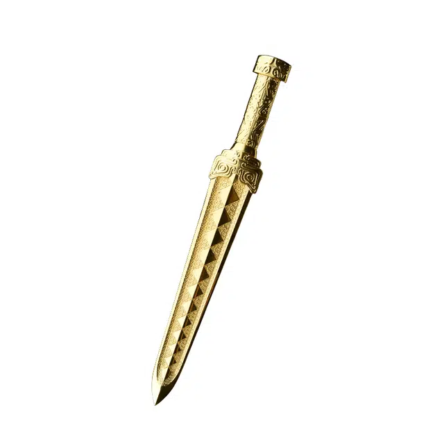 天子剑 轩辕剑 上古神器 纯铜鎏金一体锻打龙泉短剑 工艺品摆件未开刃 成品模型